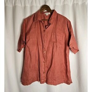 Coldwater Creek Linen Button-Up Top Women's Size PL Rust/Orange Short Sleeve